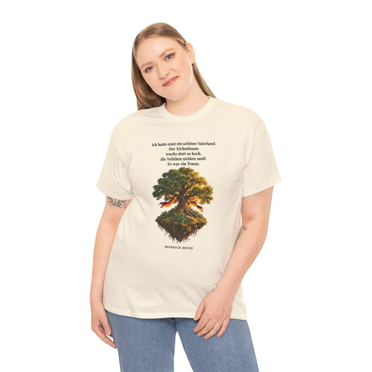 Unisex T-Shirt mit Zitat - Heine - Schönes Vaterland Eiche – person-2