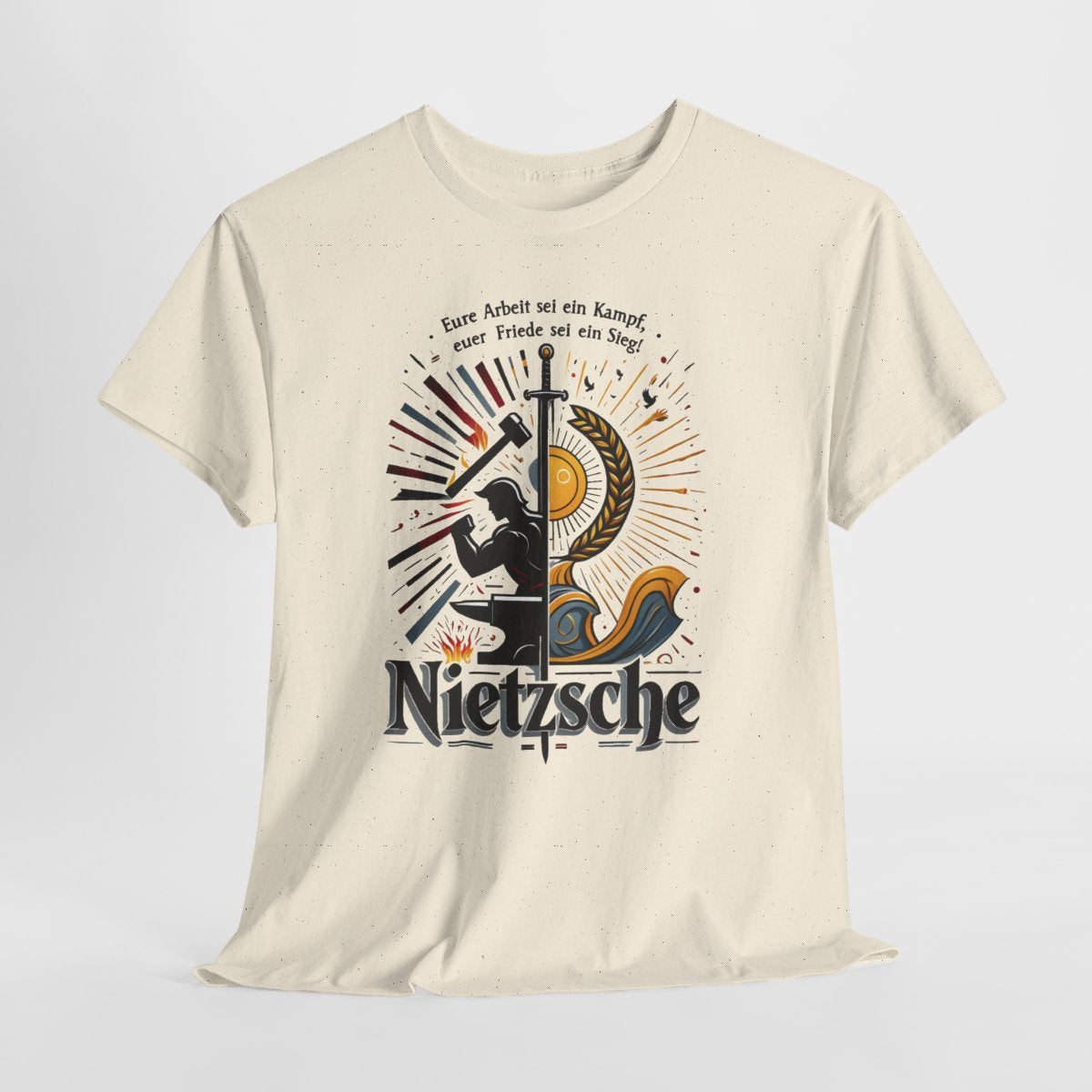 Unisex T-Shirt mit Zitat - Nietzsche - Arbeit sei ein Kampf – hanging-1