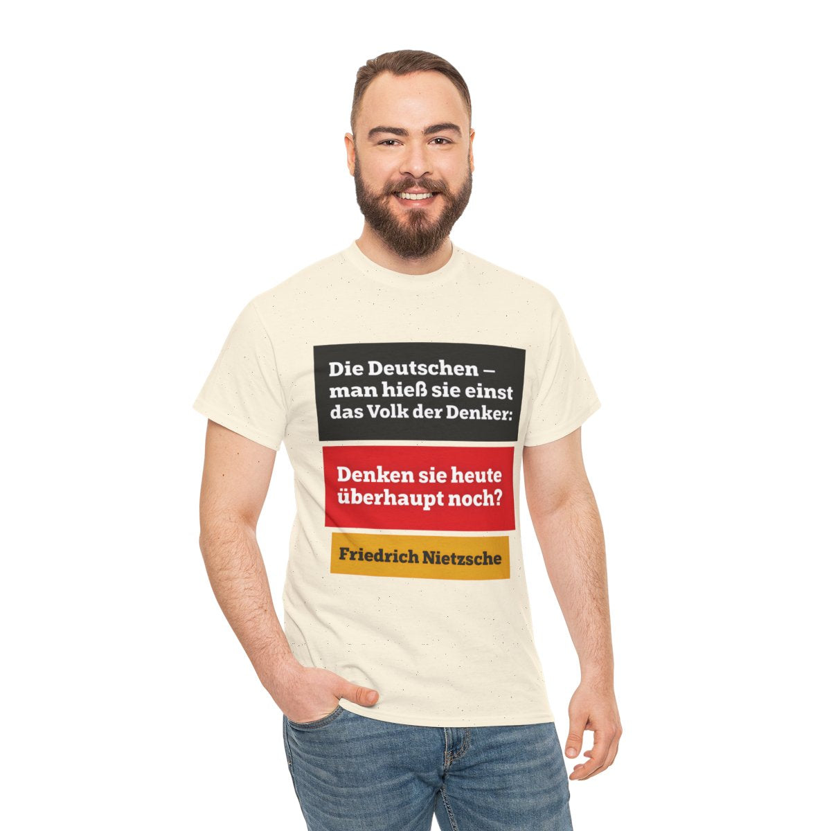 Unisex T-Shirt mit Zitat - Nietzsche - Volk der Denker Balken – person-3