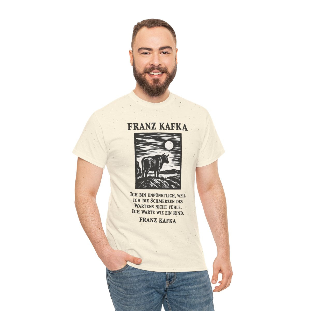 Unisex T-Shirt mit Zitat - Kafka - Ich bin unpünktlich – person-3