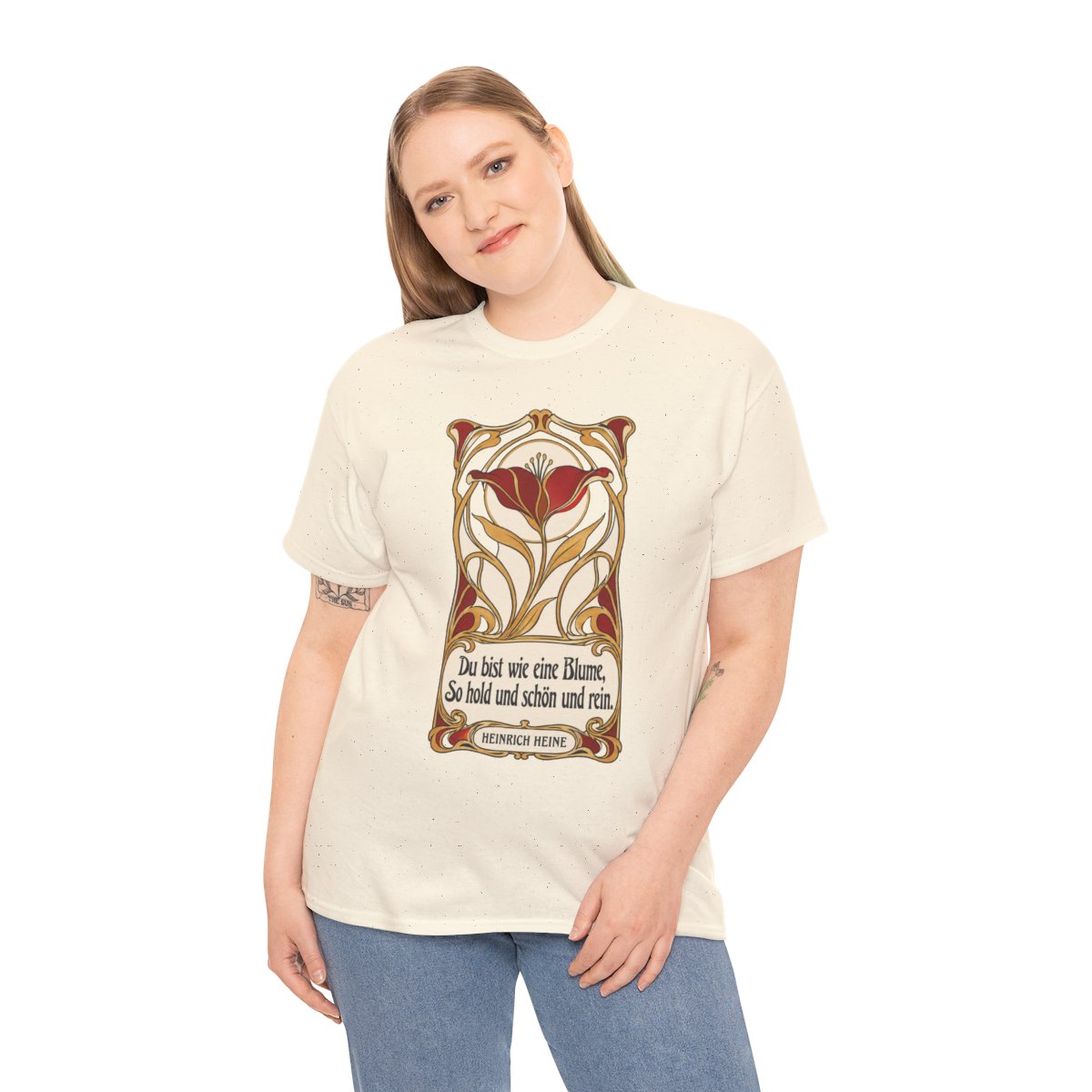 Unisex T-Shirt mit Zitat - Heine - Du bist wie eine Blume Jugendstil – person-2