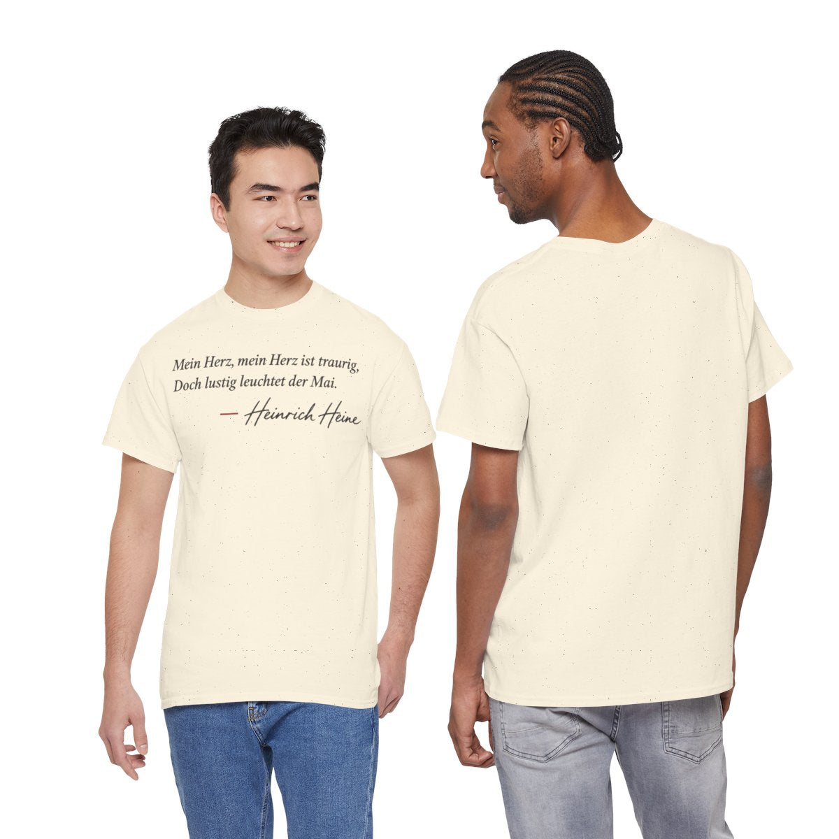 Unisex T-Shirt mit Zitat - Heine - Mein Herz, mein Herz ist traurig Signatur – duo