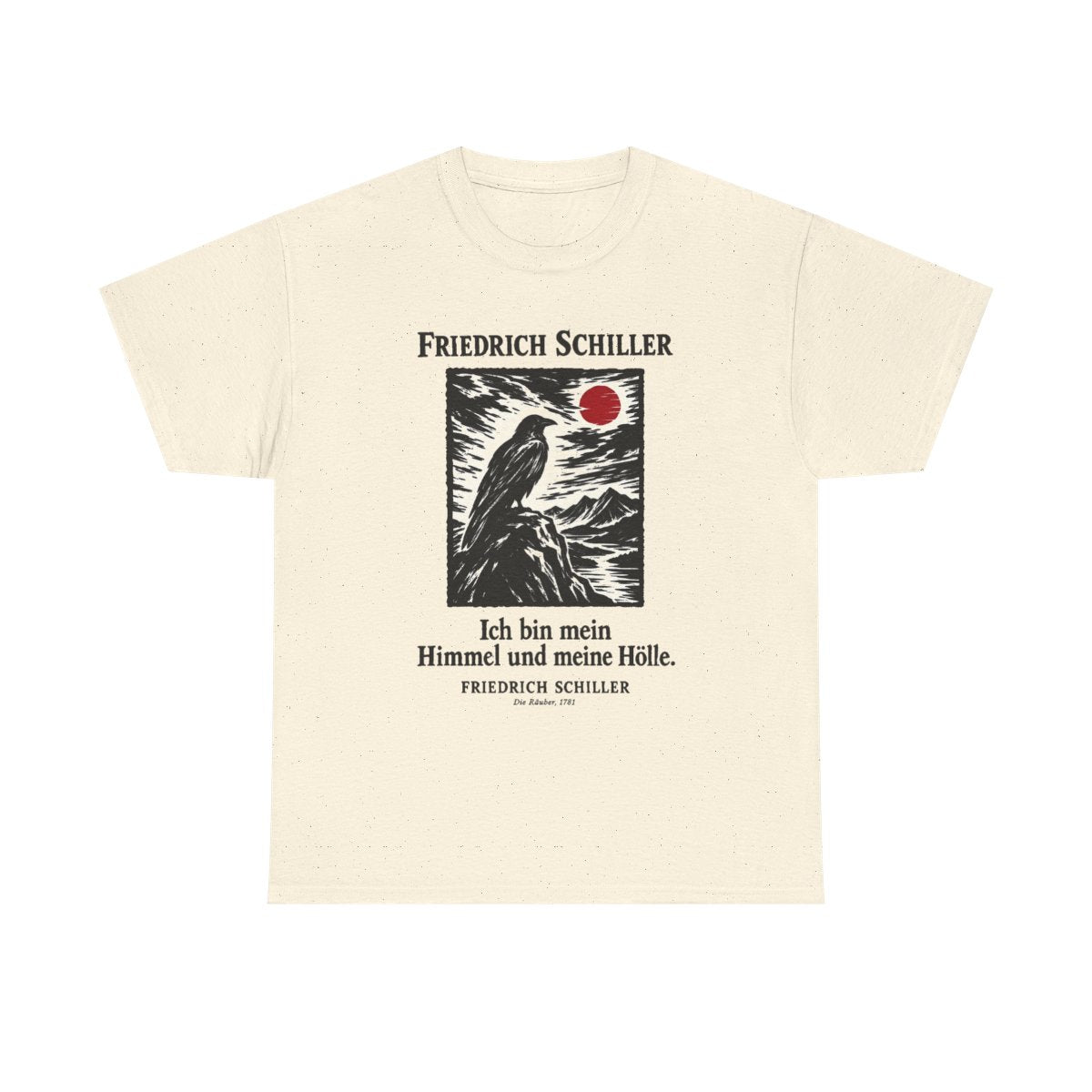 Unisex T-Shirt mit Zitat - Schiller - Ich bin mein Himmel und meine Hölle Holzschnitt – front