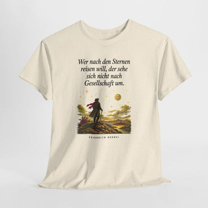 Unisex T-Shirt mit Zitat - Hebbel - Nach den Sternen reisen – hanging-1