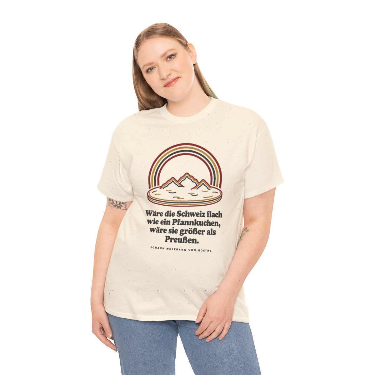 Unisex T-Shirt mit Zitat - Goethe - Schweiz wie ein Pfannkuchen – person-2