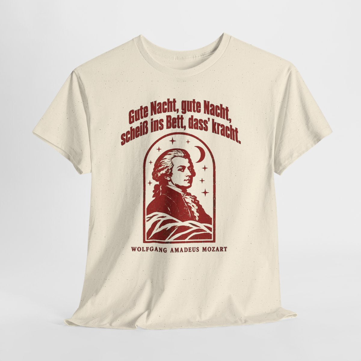 Unisex T-Shirt mit Zitat - Mozart - Gute Nacht, gute Nacht Vintage – hanging-1