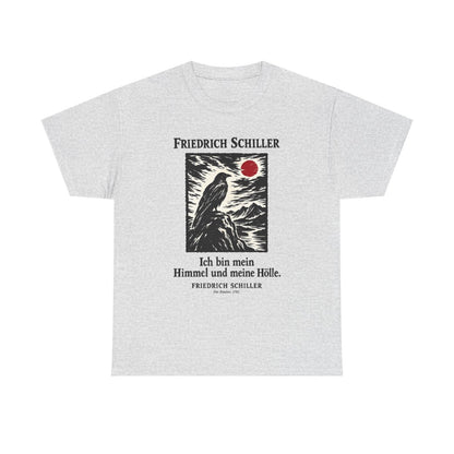 Unisex T-Shirt mit Zitat - Schiller - Ich bin mein Himmel und meine Hölle Holzschnitt – front