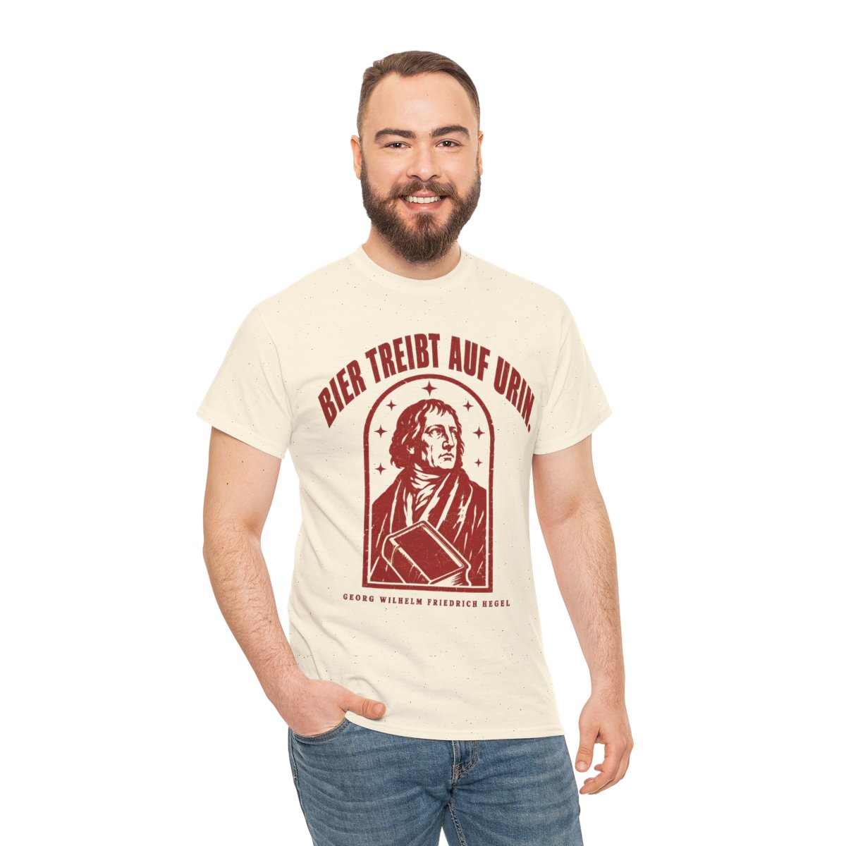 Unisex T-Shirt mit Zitat - Hegel - Bier treibt auf Urin Vintage – person-3