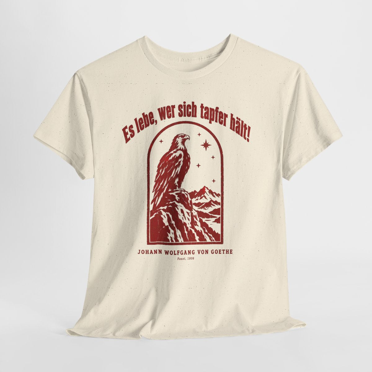 Unisex T-Shirt mit Zitat - Goethe - Es lebe, wer sich tapfer hält Vintage – hanging-1
